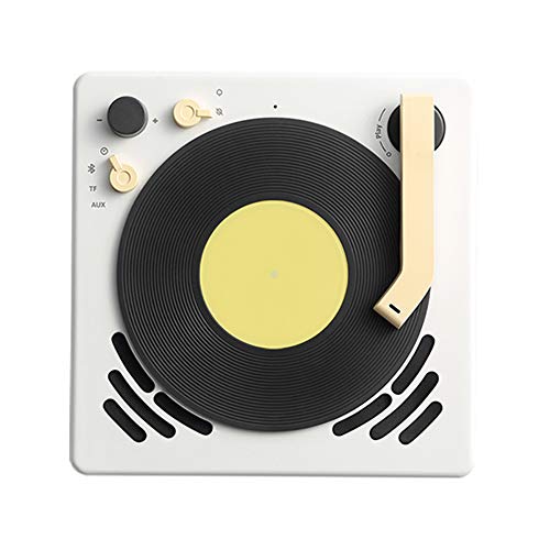 BEEFO Little Player,Portable Wireless Speaker with Strong Bass, Alarm Clock Function,Appearance of Mini Vinyl Record Player,Bluetooth 4.2, Best Gift for Birthday, Business Occasion, Music Lover,White