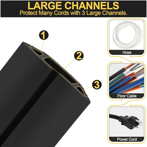 Image of MYFAMIREA 30FT Floor Cord Cover Heavy Duty Cable Cover Protector with 3 Channels Extension PVC Floor Wire Cover Outdoor Cord Hider Management Cord Cover for Wire on Floor for Home Office Outdoor