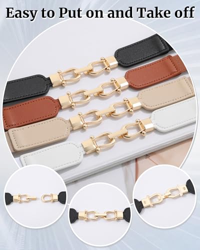 AWAYTR Women Skinny Stretchy Belt - Thin Elastic Waist Ladies Belt with Light Gold Buckle for Dress Pants4