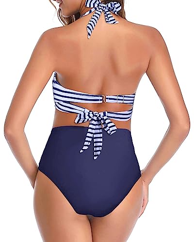 Image of Tempt Me Women Two Piece Swimsuit High Waisted Bikini Halter Vintage Retro Bathing Suit Push up Swimwear