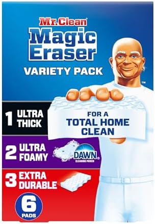 Mr. Clean Magic Eraser Variety Pack with Ultra Thick, Ultra Foamy, and Extra Durable Multi Purpose Cleaner, Magic Eraser Sponge Multi Surface Cleaner, 6ct