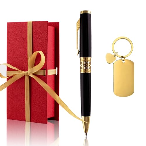 Yastar Stylo de bureau personnalisé avec porte-clés gravé, cadeau de luxe pour collègues, amis et employés