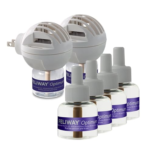 FELIWAY Optimum Cat, Enhanced Calming Pheromone Diffuser, 2 Room 90 Day Kit (2 Diffusers and 6 Vials)