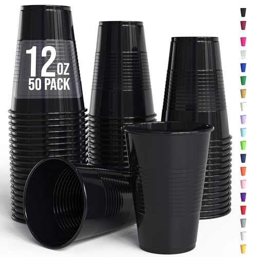Exquisite Party Solids 12 Oz Black Plastic Cups For...