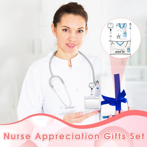 Yeaqee 48 Pcs Nurse Christmas Appreciation Gifts Set Bulk Include Makeup Cosmetic Bag Pocket Journal Notebooks Ballpoint Pen Badge Reel for Christmas Women Rn Assistant Student(Multicolor,Stethoscope)4