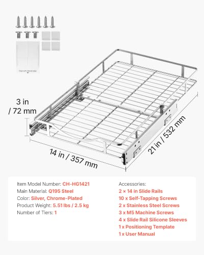 Image of VEVOR Pull Out Cabinet Organizer 14.06 inchW x 20.94 inchD Steel Slide Out Drawers