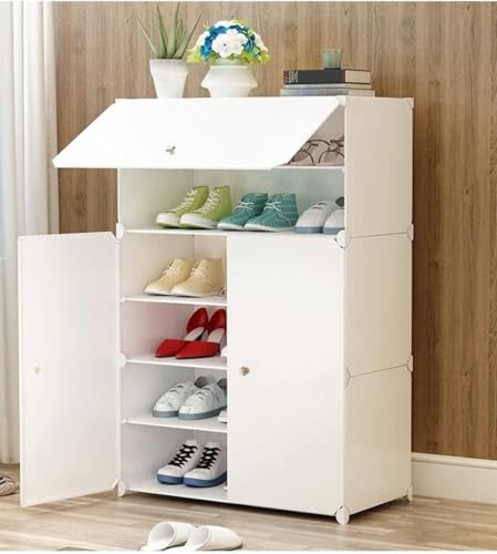 Image of Owme 3 Door Portable Shoe Rack Cabinet with Flip Door | Space Saving Multi Layer Shoe Organizer for Entryway Living Room | Multi Layer Storage for Sneakers, Heels & Boots - Off White