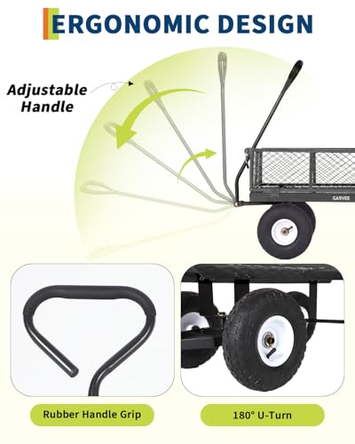 Carretilla de jardín de acero resistente 400 lbs – Carro utilitario para patio – Neumáticos neumáticos todoterreno de 10" – Laterales de malla removibles – Fácil maniobrabilidad para césped, jardinería y paisajismo – Gris, GOR410 miniatura 7
