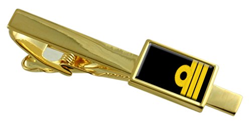 Clip de Corbata de la Marina Real en Oro con Insignia Comandante y Bolsa