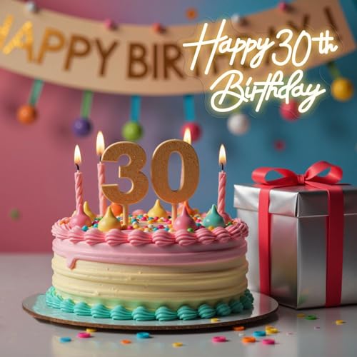 Image of Happy 30th Birthday Neon Sign For Birthday Party16.5 inch*10.5 inch Neon Happy Birthday Led Neon Light For Party Backdrop Wall Decor With Dimmable Switch Birthday Light Up Sign Birthday Gift