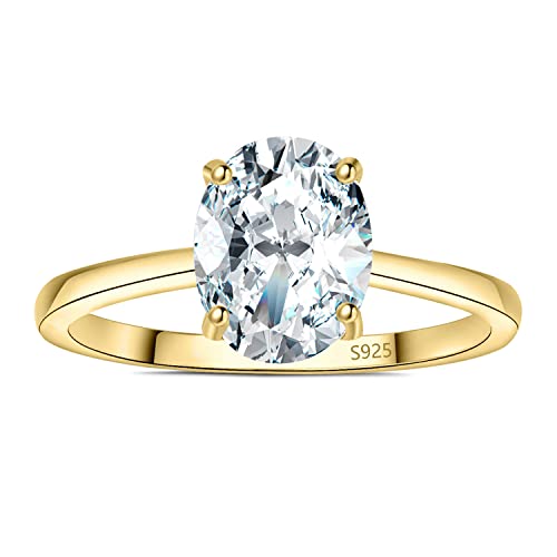 JewelryPalace Oval Cut 9 * 7mm 2ct Cubic Zirconia Solitaire Engagement Rings for Women, 14K Yellow Gold 925 Sterling Silver Promise Ring for Her, Simulated Diamond Anniversary Wedding Ring VVS D-F 6.5 - Image 4