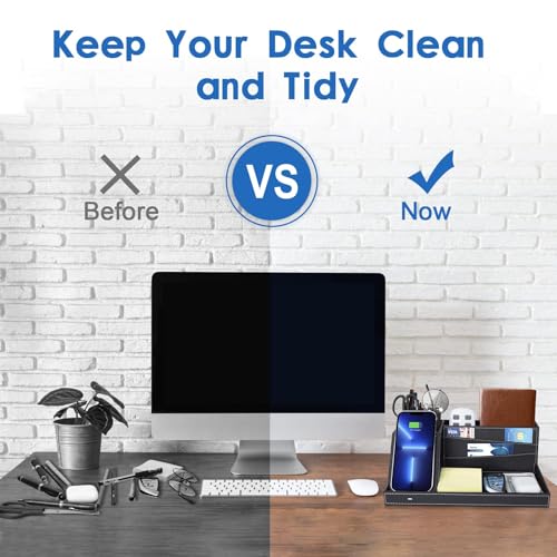 Topmade Fast Wireless Charger with Desk Organizer USB Charging Station,Wireless Charging Station, Desk Storage,for iPhone 15/14/13/12/Xs MAX/XR/XS/X/8, Samsung S10/S9/S9+/S8/S8+ and More(Black)