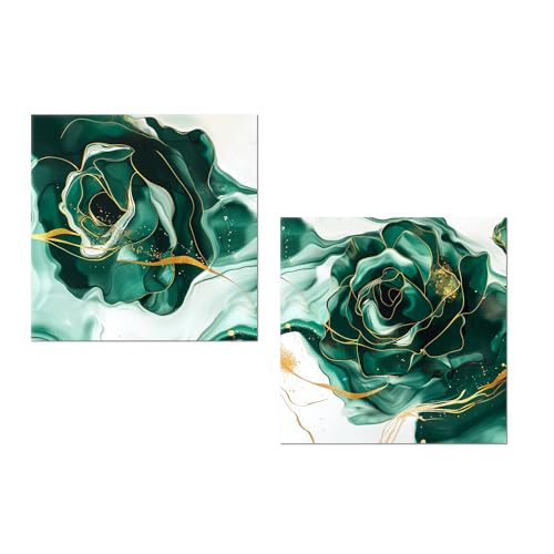 PLIDAAYO Emerald Green Flora Canvas Wall Art Set of 2