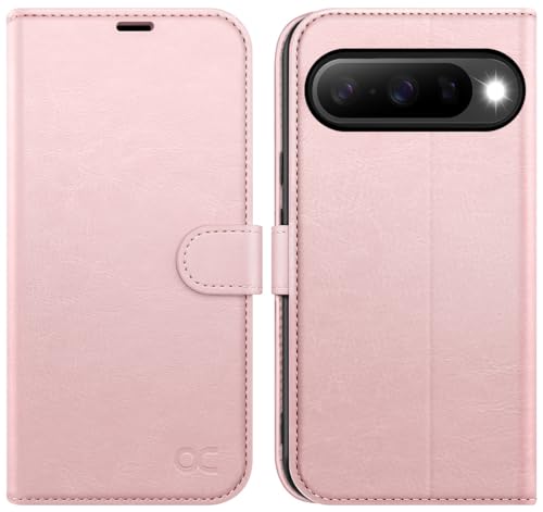 Coque Pixel 10 Pro antichoc en cuir rose avec porte-carte OCASE