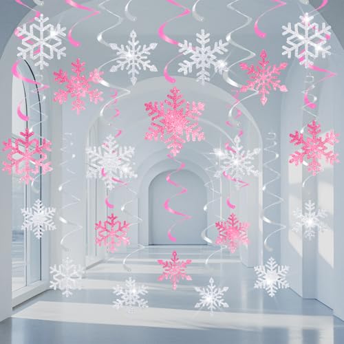 20 Pcs Winter Snowflake Hanging Swirls Decorations