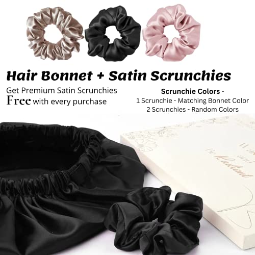 Image of Silk Bonnet for Hair with 3 Satin Scrunchies, Reversible Silk Hair Cap for Sleeping, Adjustable Satin Hair Bonnet