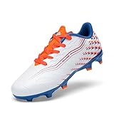 DREAM PAIRS Jungen Mädchen FG AG Fußballschuhe Hochgeschwindigkeits Anti-Twist Leichte Fußballschuhe,Size 32,Weiss/Orange,SKSO26002K