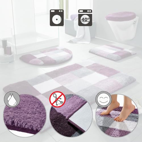 Erwin Müller WC-Vorlage ohne Ausschnitt Kreta aubergine Größe 50x50 cm, rutschhemmend - kuscheliger Hochflor, für Fußbodenheizung geeignet – Ansicht 3