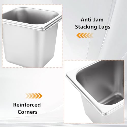LANIAKEA 6PCS Hotel Pans Stainless Steel Steam Table Pan Restaurant Supplies 1/6 Size 6\" Deep Stainless Steam Table Pans, Hotel Pan Trays for Food, Party Catering Supplies