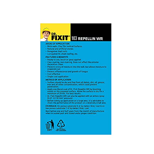 Image of Dr. Fixit 103 Repellin Wr, 1 Litre - Silicone Based Water Repellent For Exterior Brick, Stone Masonry Surface, Concrete, Mortar, Requires No Dilution