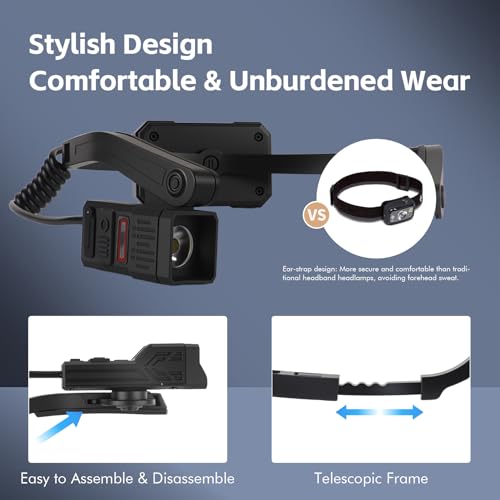 KunHe 2 Pack Earhook Rechargeable Headlamp LED Headlamp with Red Light and Motion Sensor Lightweight Design and 5 Lighting Modes Suitable for Camping Hiking and Maintenance - Image 3