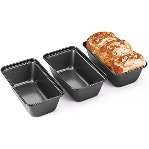 HONGBAKE Mini Loaf Pan for Baking Bread, 6 x 3.3 x 2 In Nonstick Small Banana Bread Tins Set of 3, Tiny Carbon Steel Meatloaf Pan - Dark Grey Cover