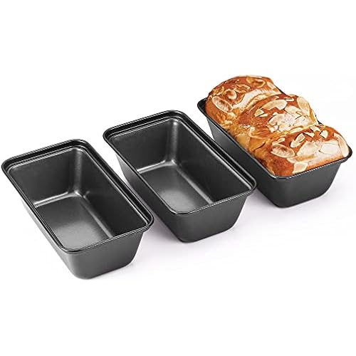 HONGBAKE Mini Loaf Pan for Baking Bread, 6 x 3.3 x 2 In Nonstick Small Banana Bread Tins Set of 3, Tiny Carbon Steel Meatloaf Pan - Dark Grey