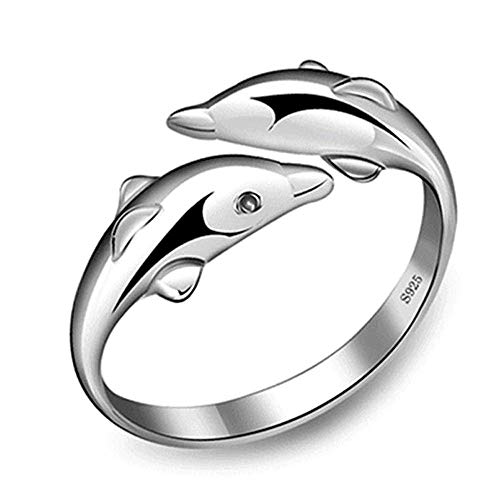 DIVISTAR Nuevo 925 Sterling Silver Double Dolphin Apertura de Anillos Ajustables de Regalo