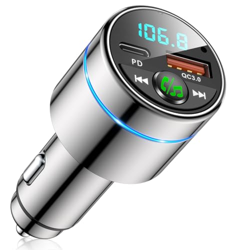 FOCBYE FM Transmitter for Car Bluetooth 5.3, All-Metal PD 20W & QC3.0 18W Fast Charger, Wireless FM Radio Car Kit Bluetooth Adapter, Noise Cancelling Hands-Free Call, Hi-Fi Music, Ring Light