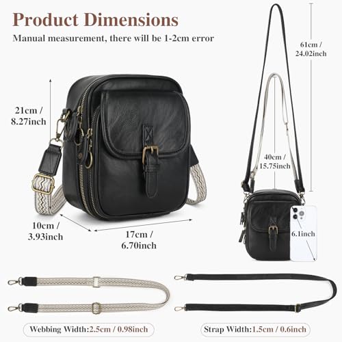 Crossbody Bags for Women, Travel Purses with Card Slots, Soft Vegan Leather Small Messenger Shoulder Bag with 2 Straps3
