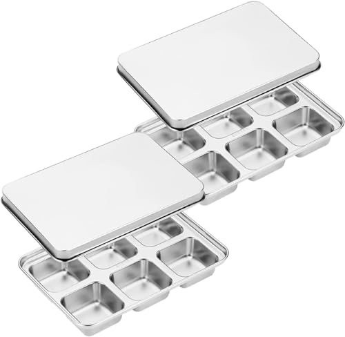 Eiswürfelform, Eiswürfelbehälter Stapelbar mit Deckel, 6-Fach Groß Wiederverwendbare Edelstahl Eiswürfel Form Ice Cube Tray, BPA Frei Eiswürfelbox für Cocktail,Whiskey,Babybrei, Wein (2PCS)