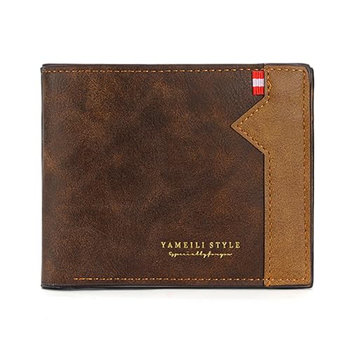 LJCZKA Bifold Leather Wallet Mens Slim Minimalist Wallets Thin Stylish Multi-card Holder with ID Window, Zipper Cash Pocket (Dark Coffee)