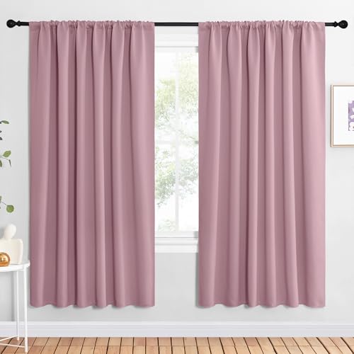NICETOWN 2 Panels Blackout Curtains, Rod Pocket Window Curtains Room Darkning Drapes for Bedroom/Living Room, Thermal Insulated Solid Draperies for Home Office/Study, 62 by 72-Inch, Rouge Pink