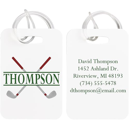Personalization Universe Crossed Clubs Personalized Bag Tag - Custom Golf Accessories for Men & Women - Durable Luggage Tags with Name & 5 Lines of Text - Adjustable Strap for Golf Bags, Carts