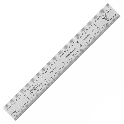 PEC Tools 6" Metal Ruler, Steel Measuring Tool, Made in USA