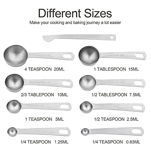 Measuring Cups And Spoons Set, Stainless Steel Measuring Cups, 18/8(304) Material Heavy Duty 7 Measuring Cups And 8 Measuring Spoons 1 Leveler And 2 Rings Pack 18Pcs Per Set #TOP5