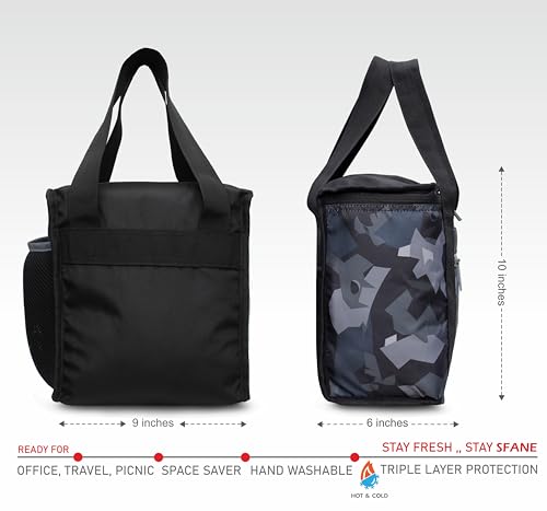 Image of Sfane Insulated Lunch Bag - Compact, Easy Wash, Smooth Zipper & Lightweight - Tote Bag & Container, Tiffin Bag for Men, Women, Adults (Light Grey & Black)
