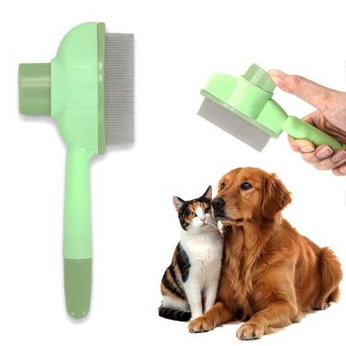 ALLY-MAGIC Fellblitz Bürste Katze Selbstreinigende Haustierbürste für Katzen und Hunde, Selbstreinigende Fellbürste, Feinzahniger Hundekamm, Zeckenkamm zur Haarentfernung E22-MMS