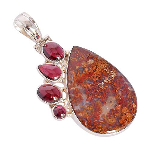 Pendentif agate marocaine naturelle grenat et argent sterling bohème RI-4347