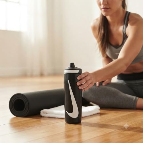Image of NIKE REFUEL Bottle 24 OZ - Black /Black /White, 709 ML | Squeezable Material, Textured Surface, Quick Hydration