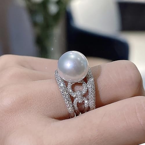 Gorgeous Delicate Ring Women Luxury Bridal Simulated Pearl Wedding Band Jewelry