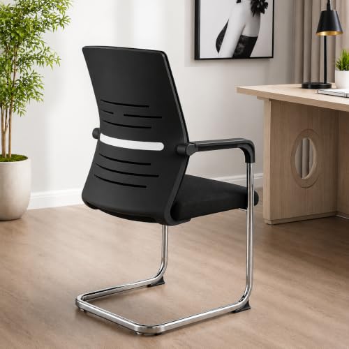 Image of OfficeElite | Ergonomic Office Chair for Home & Office | Breathable Fabric Back, Soft Cushion Seat | Heavy Duty Chrome Sled Base (120 kg Capacity, Black, Pack of 2)