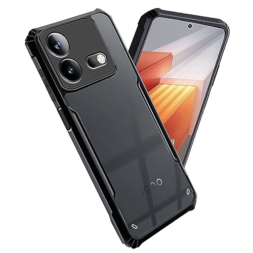 Image of A rtistque Clear Hard Transparent Acrylic Armor Anti-Drop Shockproof TPU Edge Back Cover Case for iQOO Neo 8 5G - Black