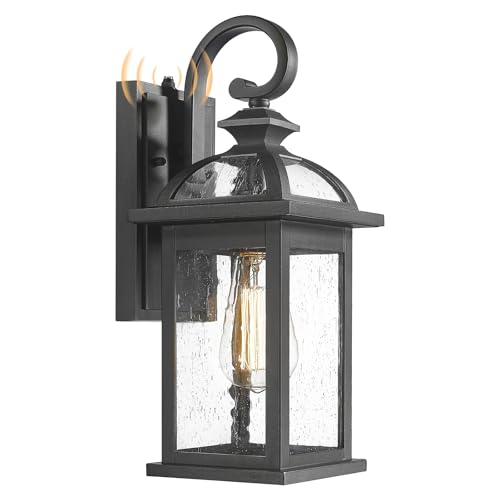 Image of Darkaway Dusk to Dawn Outdoor Lights Fixture Wall Mount, Exterior Wall Light with Seeded Glass Waterproof Black Outside Wall Sconce for House Porch Hallway Garage