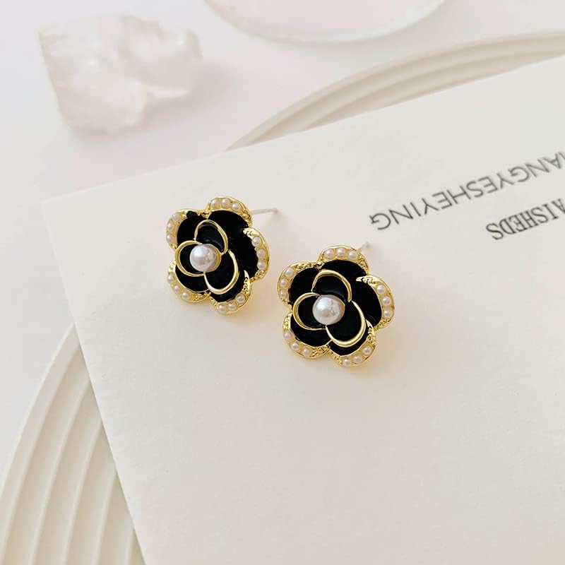 Imitation Pearl Stud Earrings,925 Sterling Silver Stud Earrings, Black Earrings for Women - Image 2