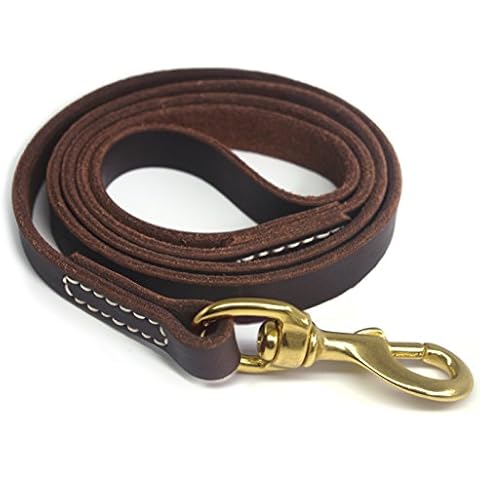 YOOGAO Pet Genuine Leather Dog Training Leash. 4/6 ft Length 3/5 inch Width for Medium and Large Dogs.(4 feet) Cover