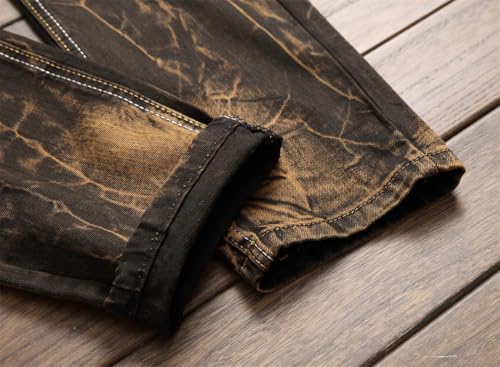 Men's Retro Distressed Motorcycle Slim Fit Straight Denim Trousers Patchwork Casual Jeans4