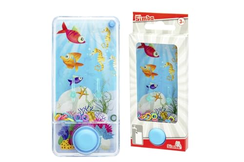 Simba Wasserspiel – Wasser einfüllen und durch Drücken Ringe ins Ziel bringen, Reisespiel kompaktes Format 13,5 × 6,5 cm, ab 3 Jahren