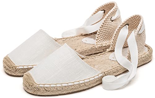 Image of Women's Espadrille FLat Sandals Closed Toe Ankle Wrap,Classic Lace Up Summer Dressy Flat Shoes