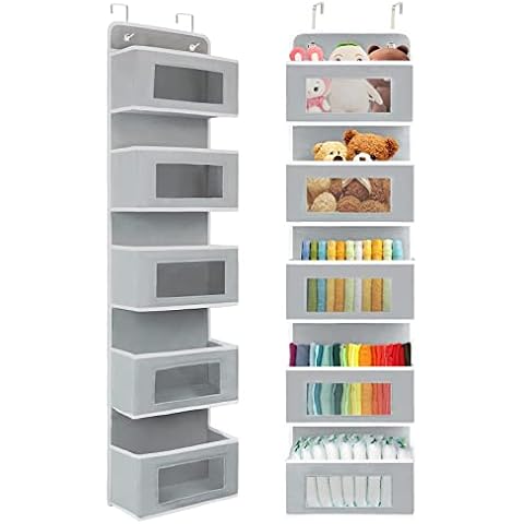 OSTWOLKE [2er Set] Hängeorganizer Tür Wand Organizer Hängeaufbewahrung mit 5 Fächer, Multifunktionale Hängeregal für Kinderzimmer Schlafzimmer Grau Cover